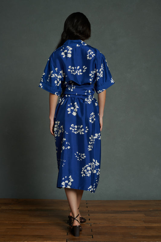 Robe Andora - Bleu/Écru - Soie - Femme